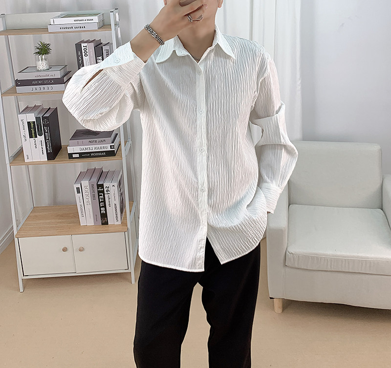 610A-3-CS158-P69秋季男士休闲长袖衬衫宽松潮流衬衣韩版白色衣,男装衬衫,星座610A-3（原钱塘4015)