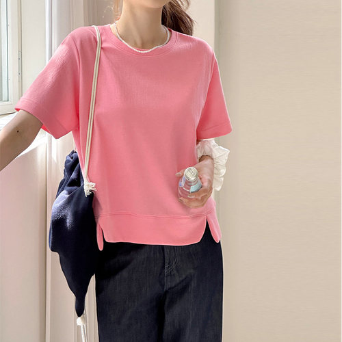 设计感短袖两侧开衩t恤女宽松
