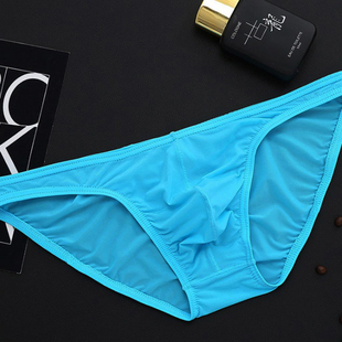 男士 衩性感U凸弹力大码 紧身透明运动低腰 三角冰丝窄边短裤 男内裤