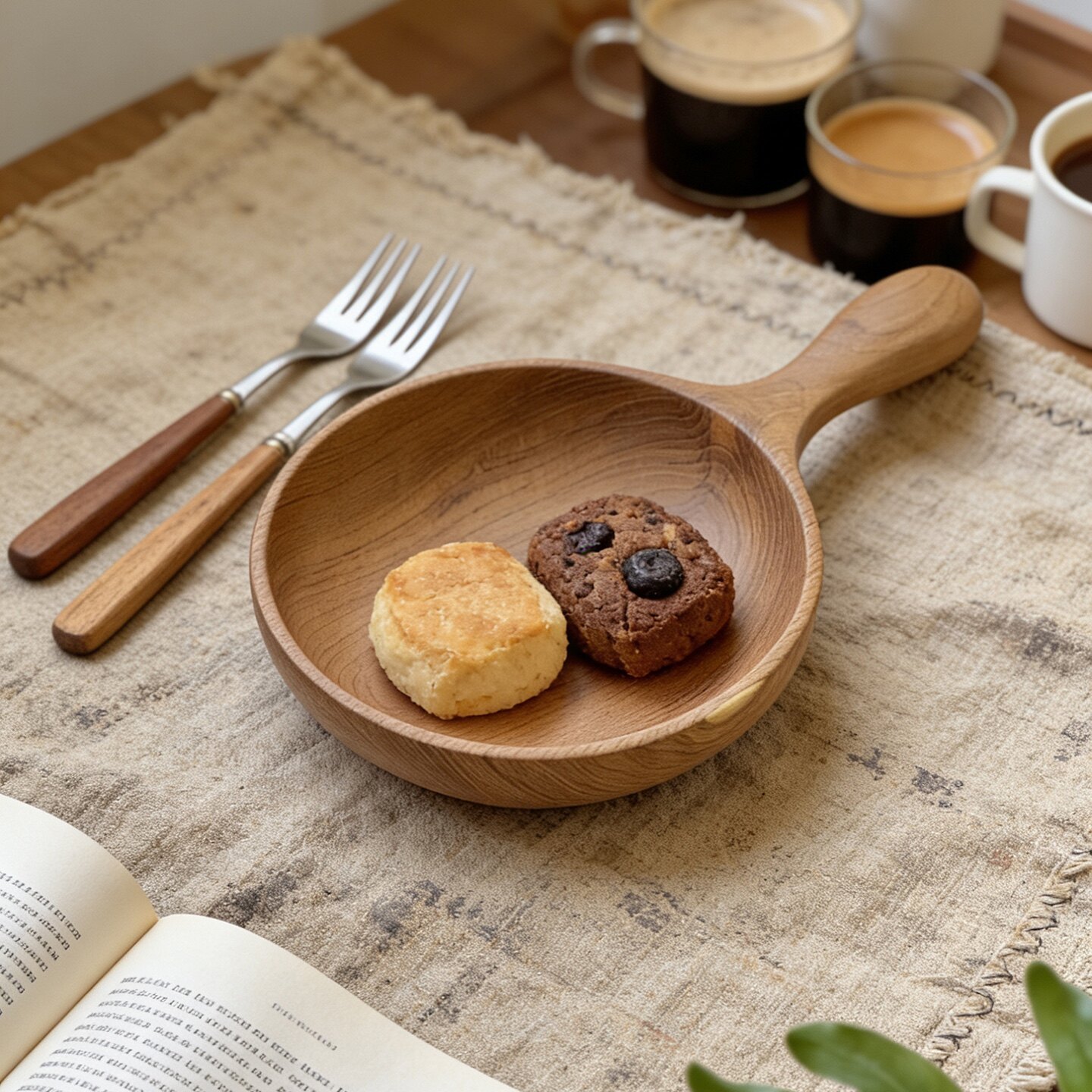 柚木面包蛋糕点心披萨托盘果盘木碗实木手柄碗木质沙拉碗儿童餐具