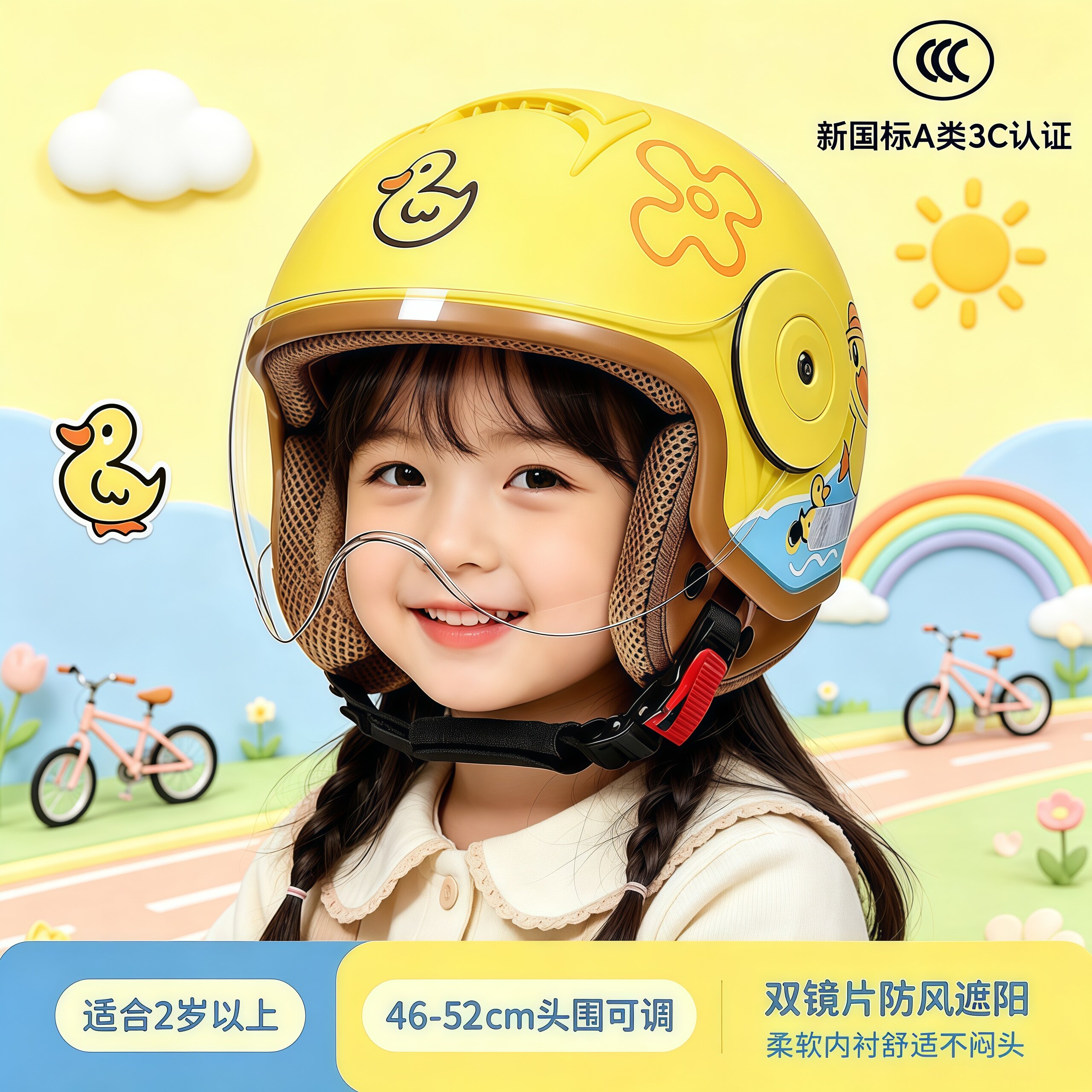 2026新款儿童3C认证头盔6到12岁女孩电动车摩托车骑行安全头盔