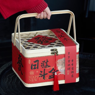 2026新年马年竹篮礼盒包装盒牛轧糖雪花酥年货饼干礼品盒空盒子