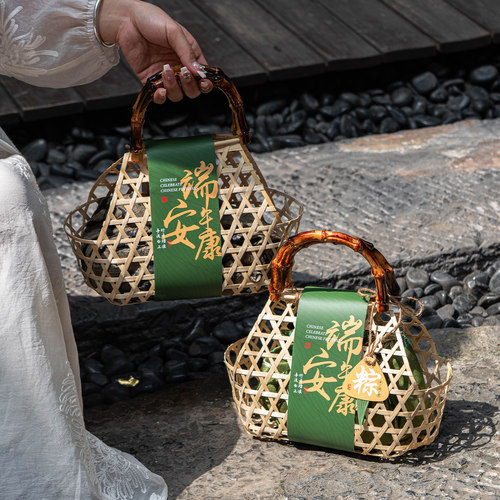 端午节2025国风粽子礼盒包装盒创意高端绿豆糕礼品盒手提竹篮空盒