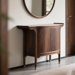 新中式 美学翘头玄关桌客厅实木储物收纳柜 北美黑胡桃木玄关柜宋式