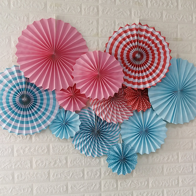 生日婚房毕业幼儿园周年庆橱窗门店舞台背景商场装饰用品纸扇花