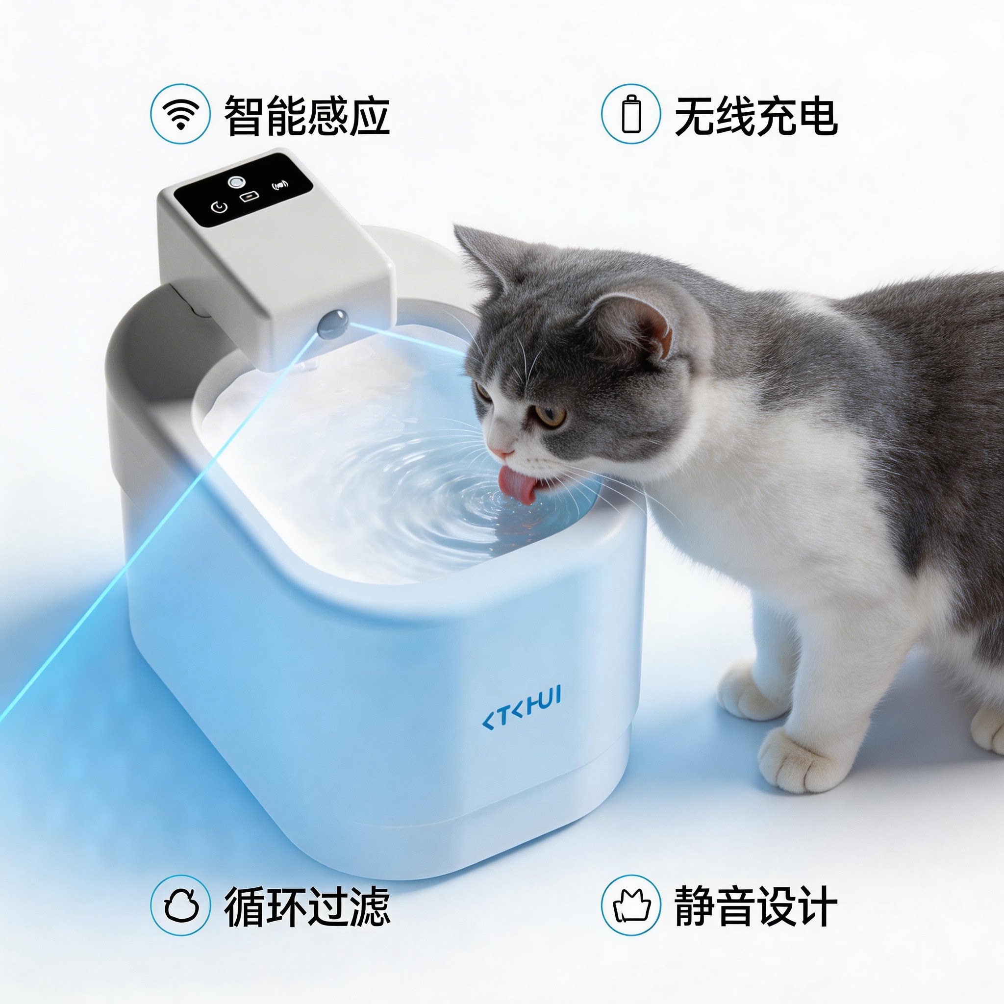 宠物智能饮水机猫咪自动循环过滤喝水器静音无线充电狗狗饮水碗