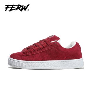 情侣百搭低帮休闲鞋 FERW 复古酒红色街头板鞋 美式 子 菲尔维