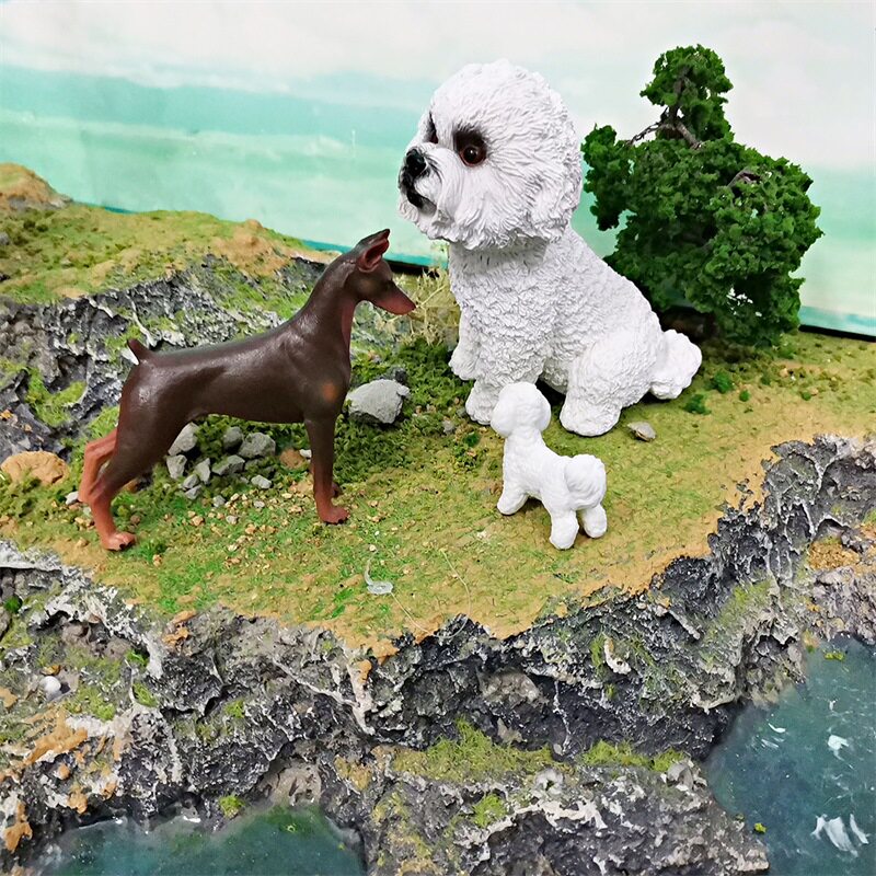 儿童仿真宠物狗狗模型比熊犬杜宾犬白色泰迪静态桌面装饰摆件玩具