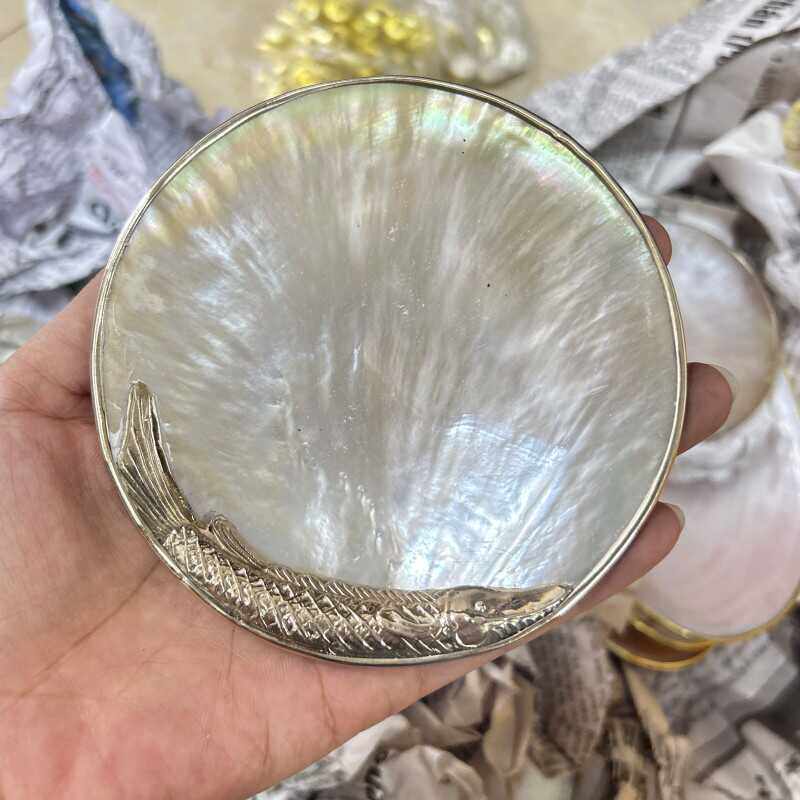 贝壳扇贝海螺扇贝制品工艺黄碟贝镶嵌盘子鱼子酱碟子餐厅调味碟