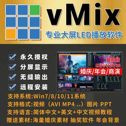 vmix29x64永久中文版专业大屏远程安装费 直播大屏中文GT