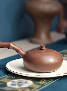 广西特产钦州坭兴陶茶壶功夫茶道茶具手工精品仿生竹节横把唐羽壶
