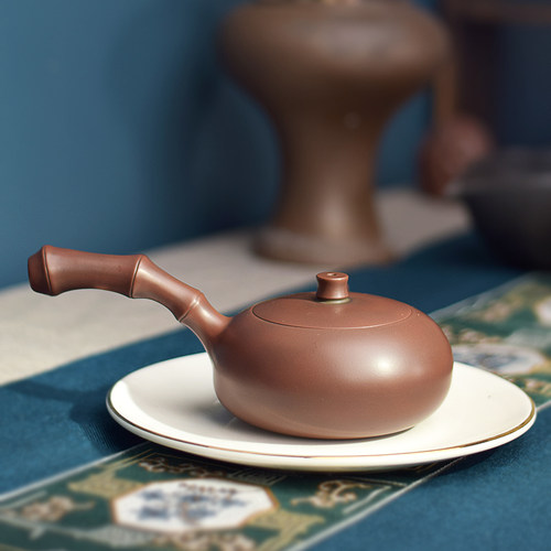 广西特产钦州坭兴陶茶壶功夫茶道茶具手工精品仿生竹节横把唐羽壶