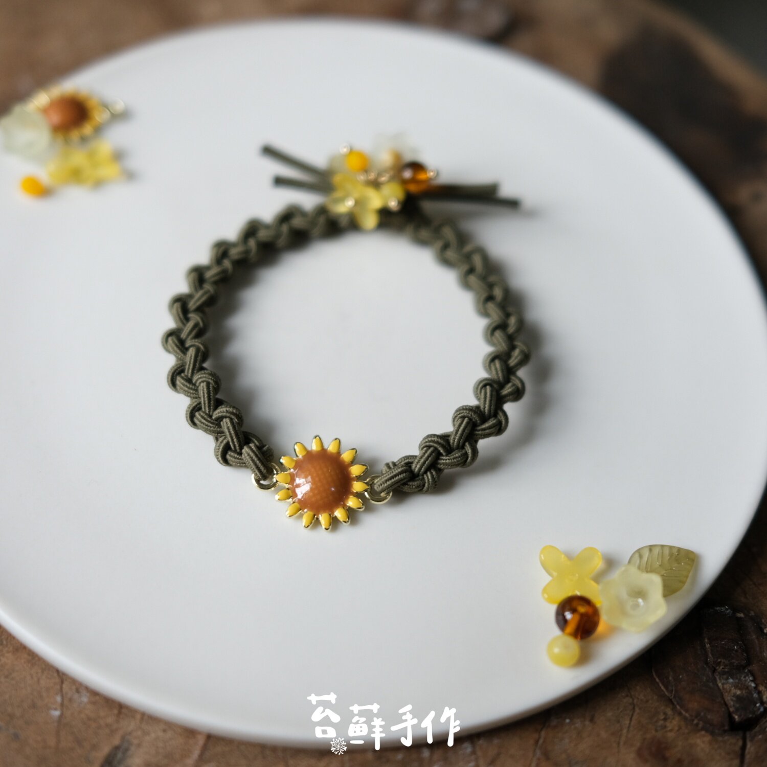 苔藓手作原创复古森系向日葵发圈女超仙甜美扎头发发绳头饰发饰品