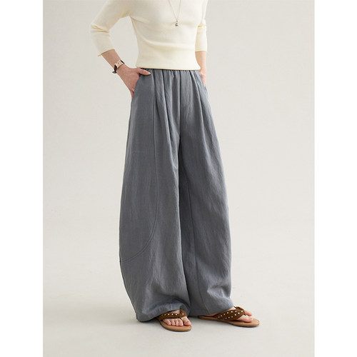 韩系通勤高腰阔腿弯刀裤女春季