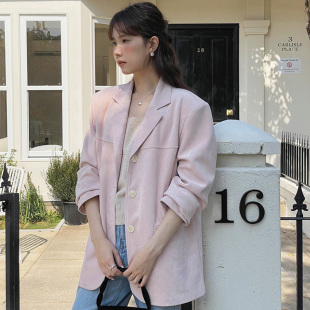 气质高级感粉色西服 流行时尚 韩系通勤麂皮绒西装 外套女2026年春装