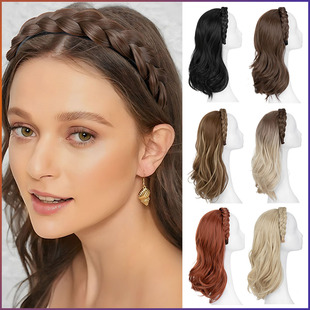 欧美假发女鱼骨辫发箍一体式短卷发假发半头套隐形仿真短发套wigs