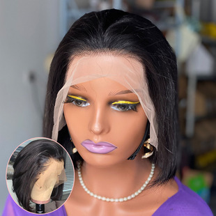 欧美假发女前额手织蕾丝BOBO头短发真发全头套Human Wig Hair