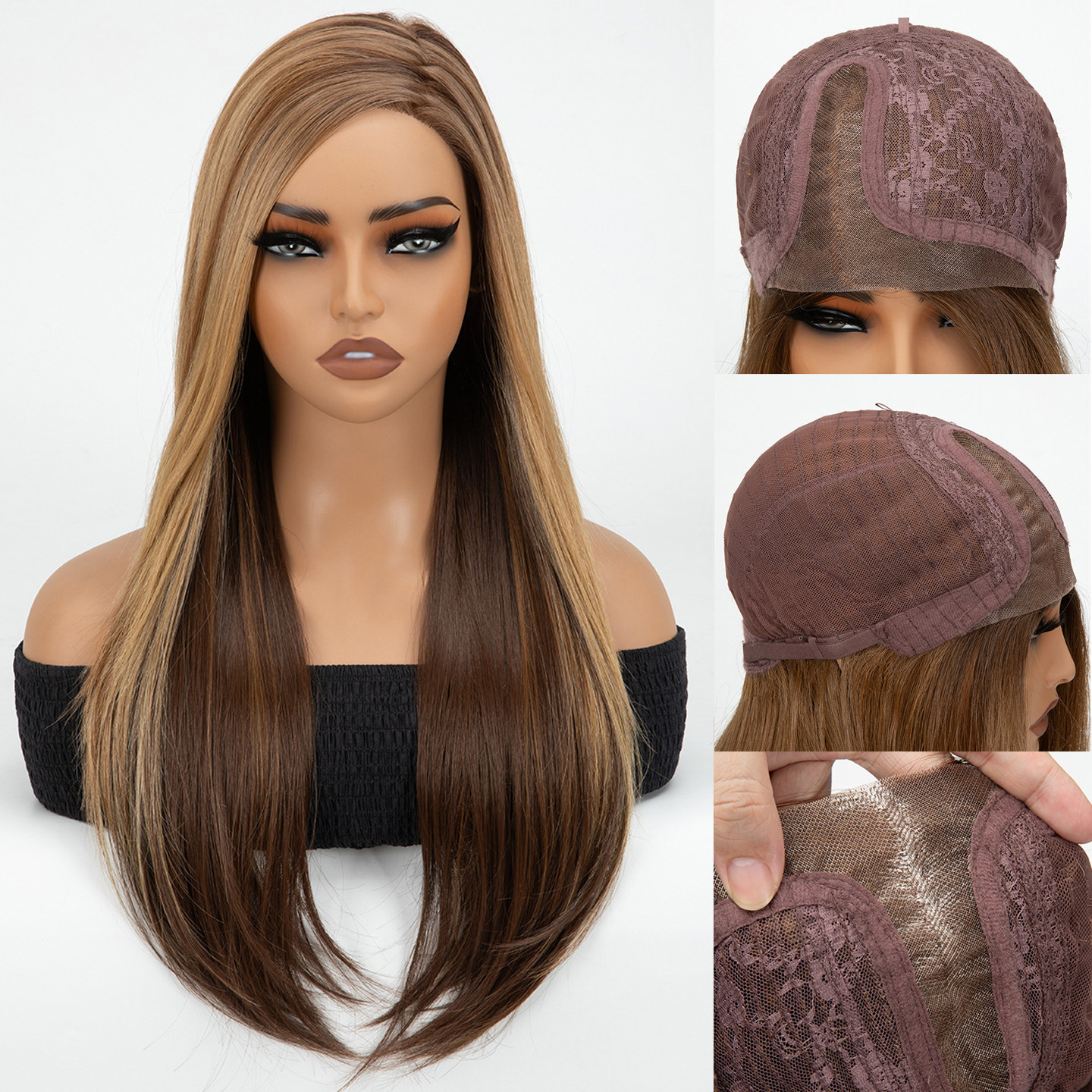 欧美假发女mono蕾丝偏刘海长直发假自然金色渐变长发套lace wigs