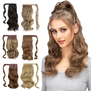 欧美假发女缠绕式魔术贴长卷发马尾假发仿真大波浪高马尾Ponytail