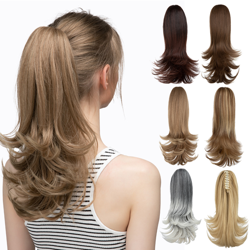 欧美假发女抓夹发尾层次微翘高马尾假发金色发长卷发假发马尾wigs