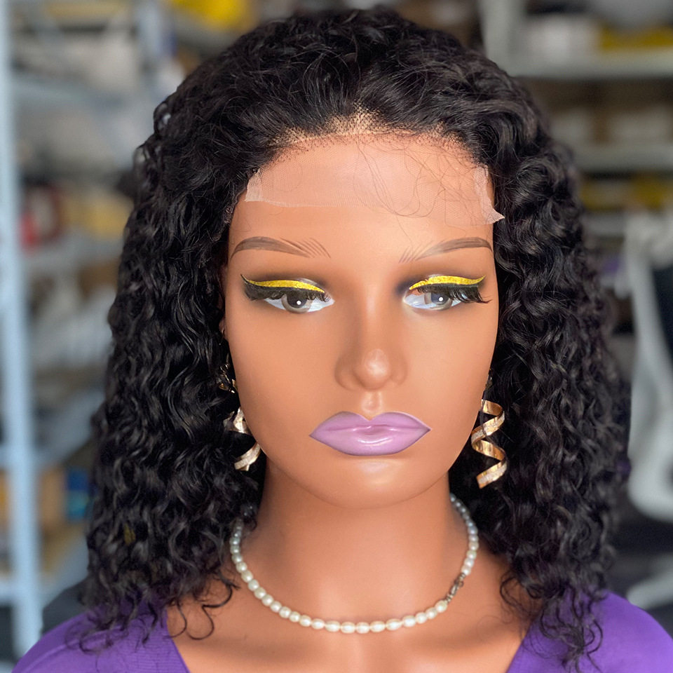 欧美假发女前手织蕾丝中分短卷发真发头套蓬松自然小卷发hair wig