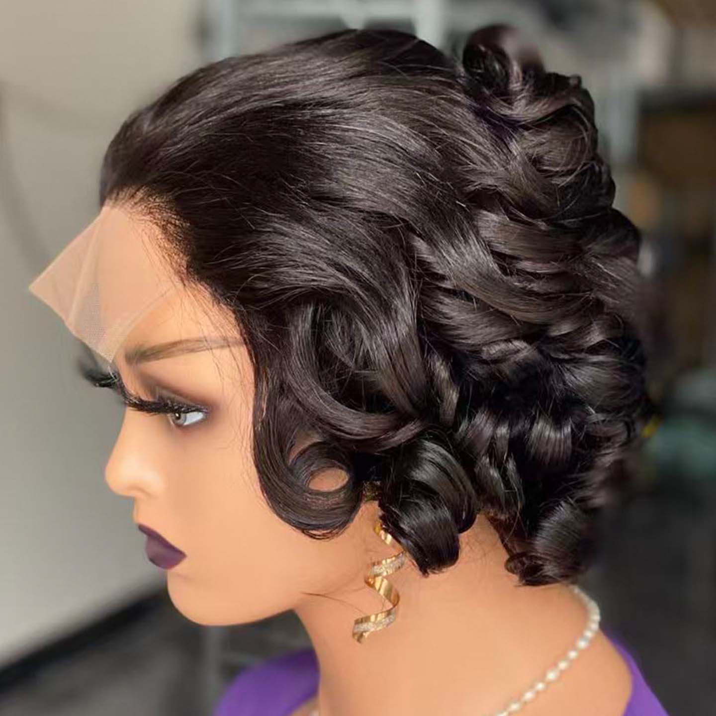欧美假发女精灵短卷发真发全头套pixie cut lace human hair wig