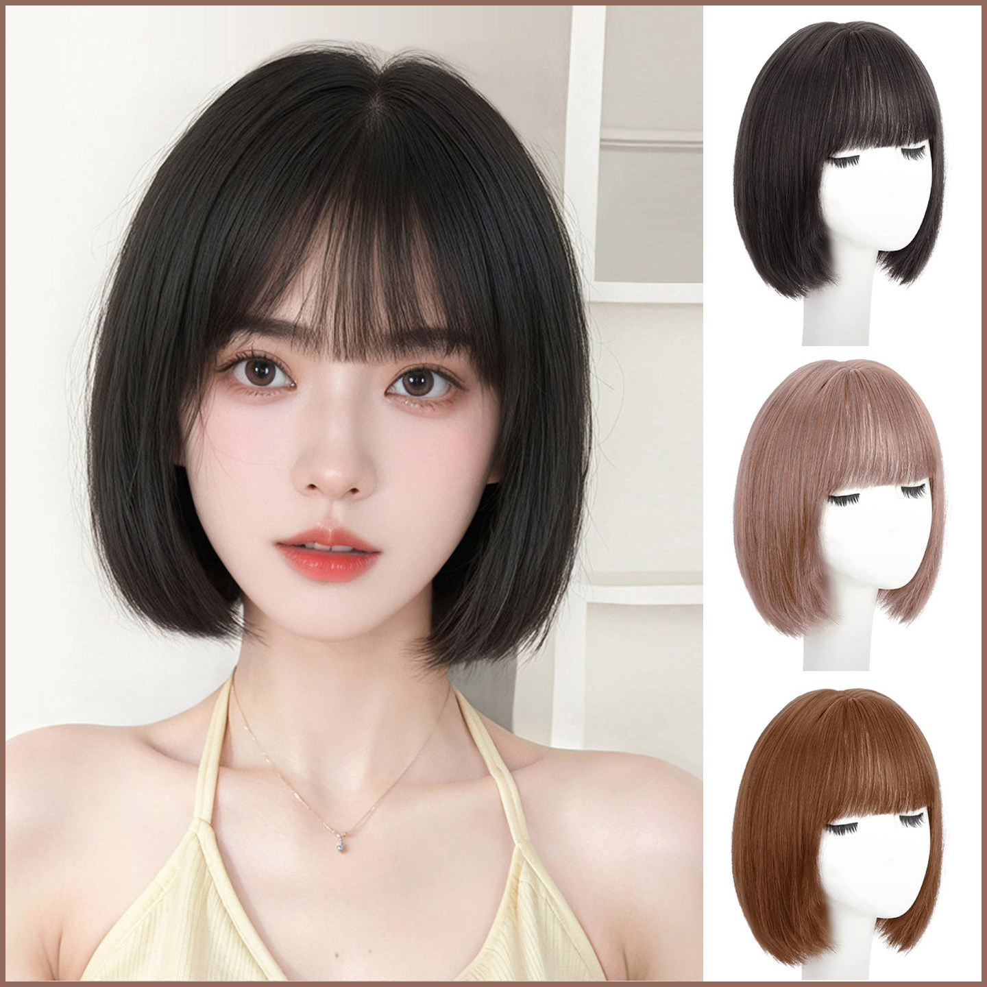 Lolita假发女齐刘海波波头短发BOBO头假发套可爱甜妹冷棕色短直发