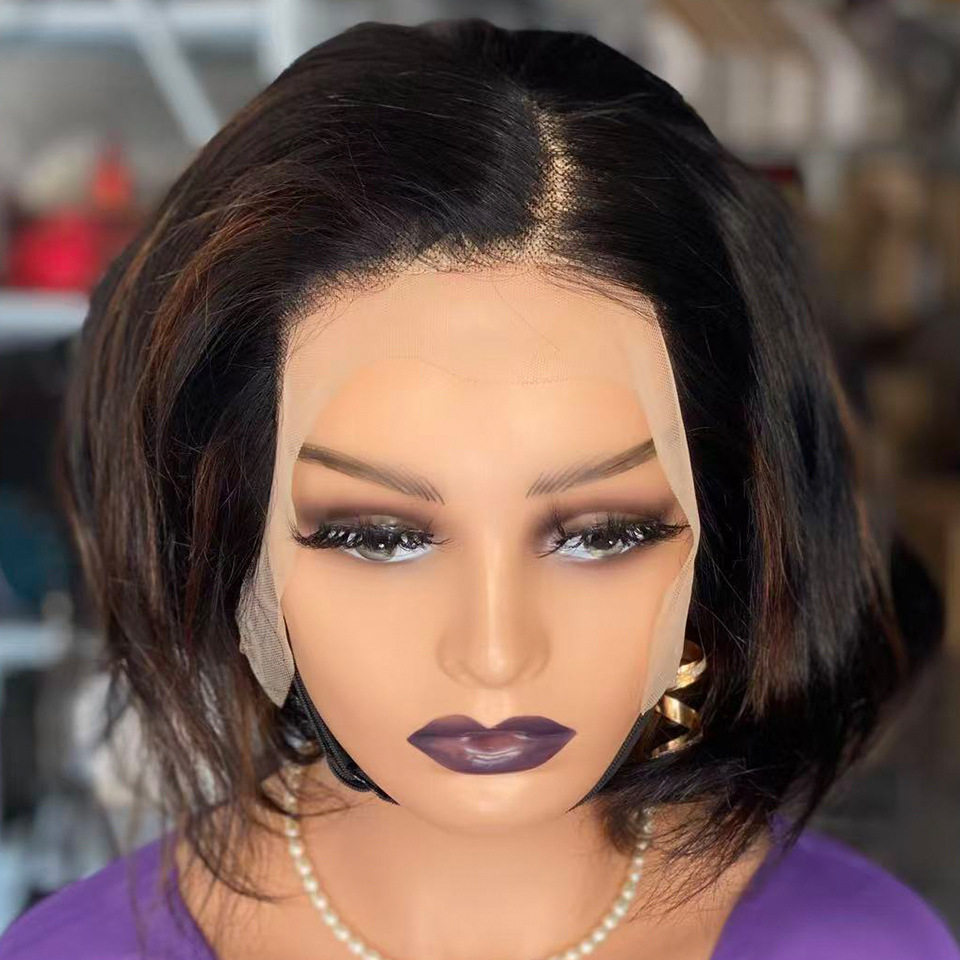 欧美假发女前手织蕾丝挑染短卷发真发全头套非洲齐肩发lace wigs