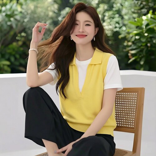 2026夏莱L系列1 衣佳人折扣女装 翻领 小清新文艺 短袖针织衫69