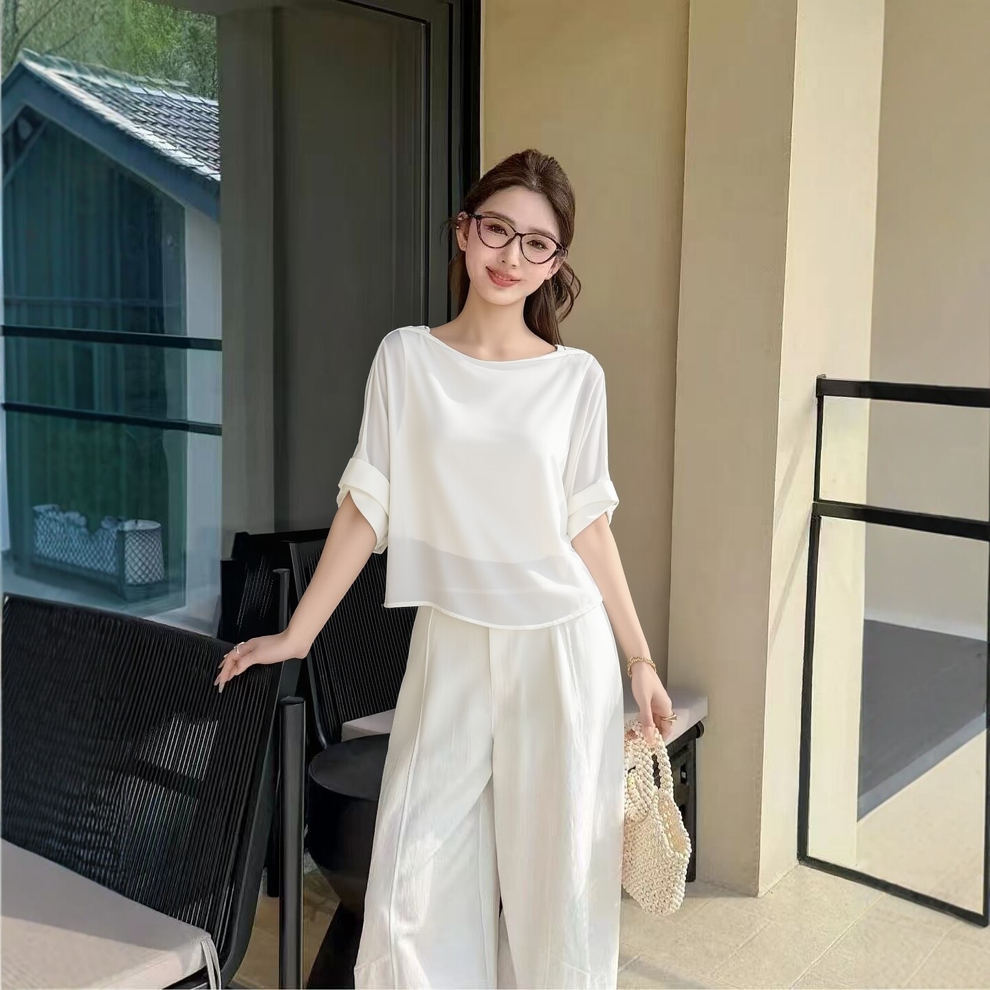 2026夏引Y系列1衣佳人折扣女装 圆领 纯色 蝙蝠侠雪纺衫上衣 02