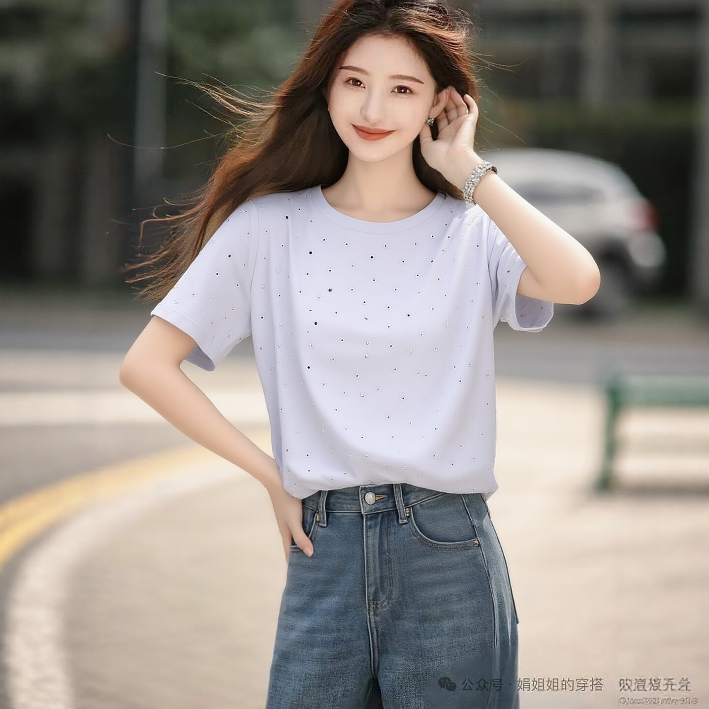 2026夏魅M系列 衣佳人折扣女装 贴钻闪闪  后背蕾丝T恤上衣  2029