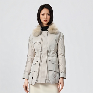 2024冬兰L系列 衣佳人折扣女装 狐狸毛领 抽绳 显瘦厚实羽绒服
