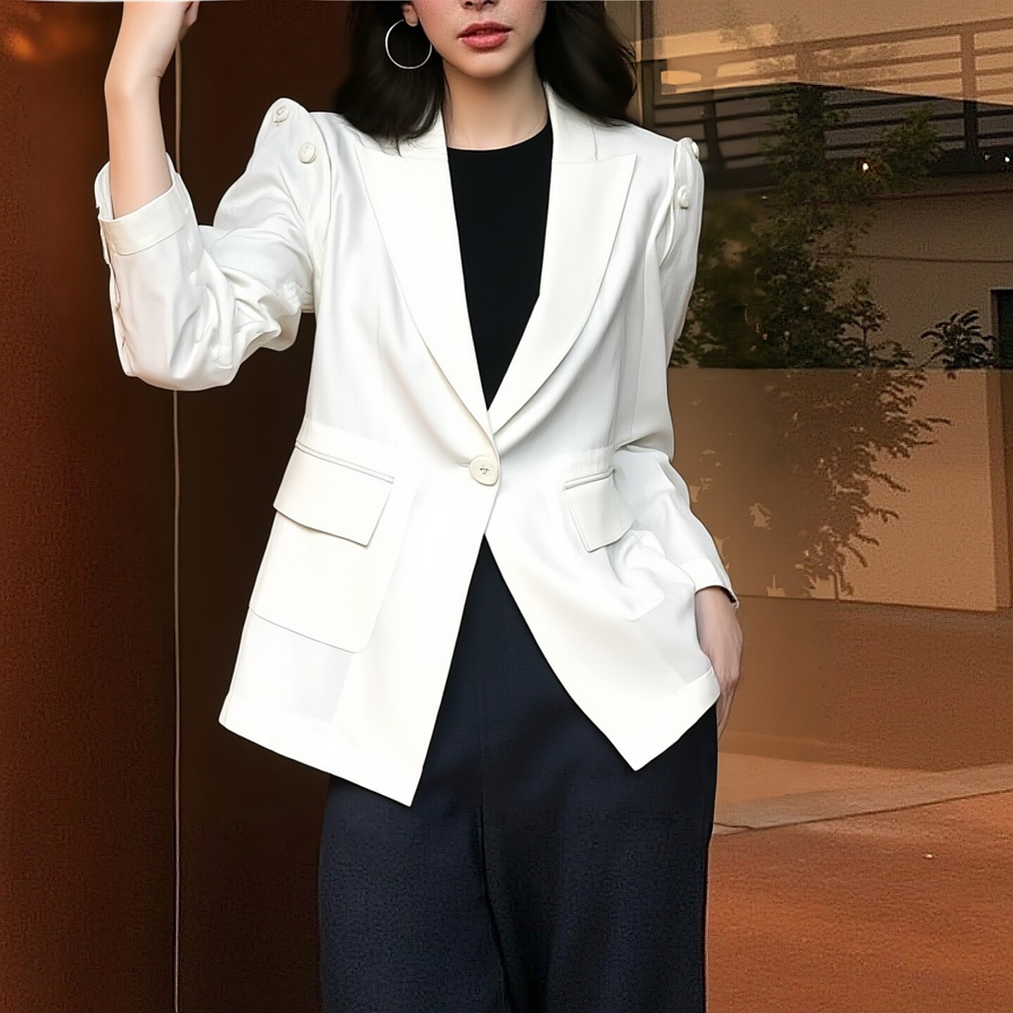 2025秋冬P普系列1 衣佳人折扣女 翻领 一粒扣 白色 西装外套 29J2