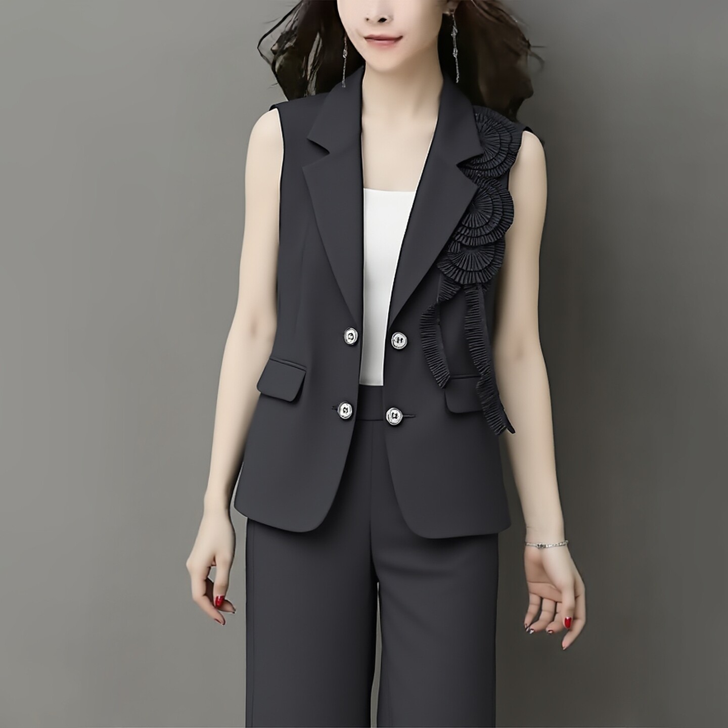 2026春魅M系列 衣佳人折扣女装 翻领 立体花朵 西装式马甲5208