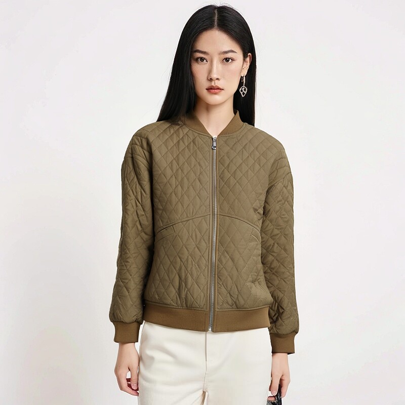 2024冬棉服俪W系列 1衣佳人折扣女装 压格设计 夹克领休闲 棉服