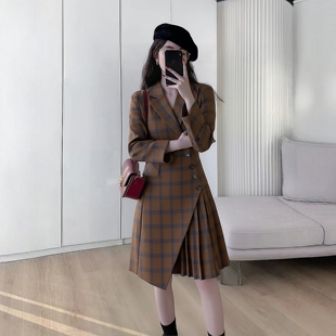 衣佳人折扣大码 方格连衣裙 女 斜纽扣 3115 翻领 2025秋魅M系列1