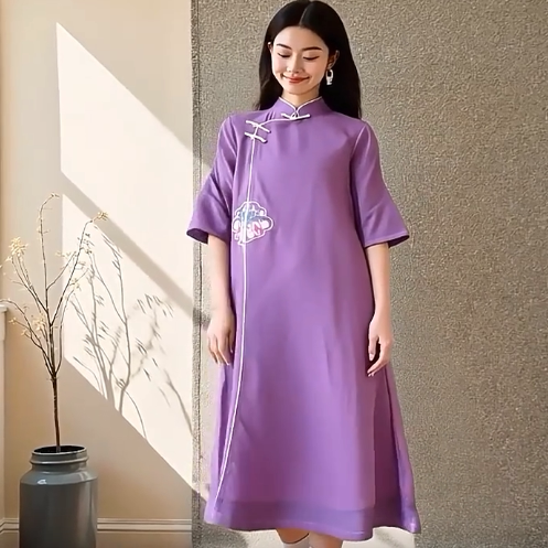 2025秋凡系列1 衣佳人折扣女装 刺绣图案 旗袍苎麻连衣裙 2705