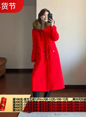2025冬鹰Y系列1 衣佳人折扣女装 长款 红色兔毛内胆皮草派克服 34