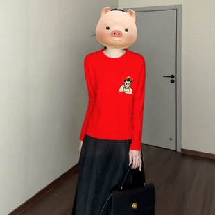 衣佳人折扣女装 针织衫 圆领 长袖 7307 卡通图案 2025冬飘P系列