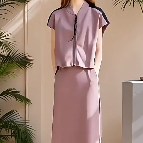 2025夏魅M系列 衣佳人折扣女装 松紧腰 侧边镶边粉嫩半身裙8213