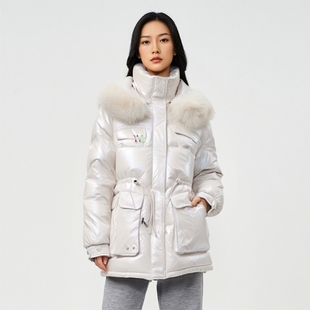 2024冬兰L系列 衣佳人折扣女 貉子毛领 腰部抽绳 亮面厚实羽绒服