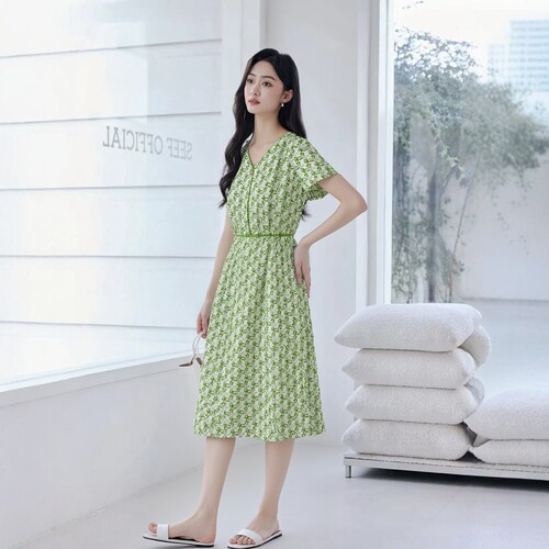 2026夏H海系列1 衣佳人折扣女装 V字领 碎花雪纺清新 连衣裙 095