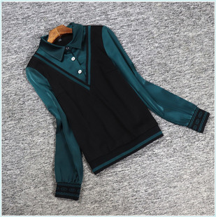 2024春儒系列 衣佳人折扣女装 翻领 假2件套 文艺范长袖上衣