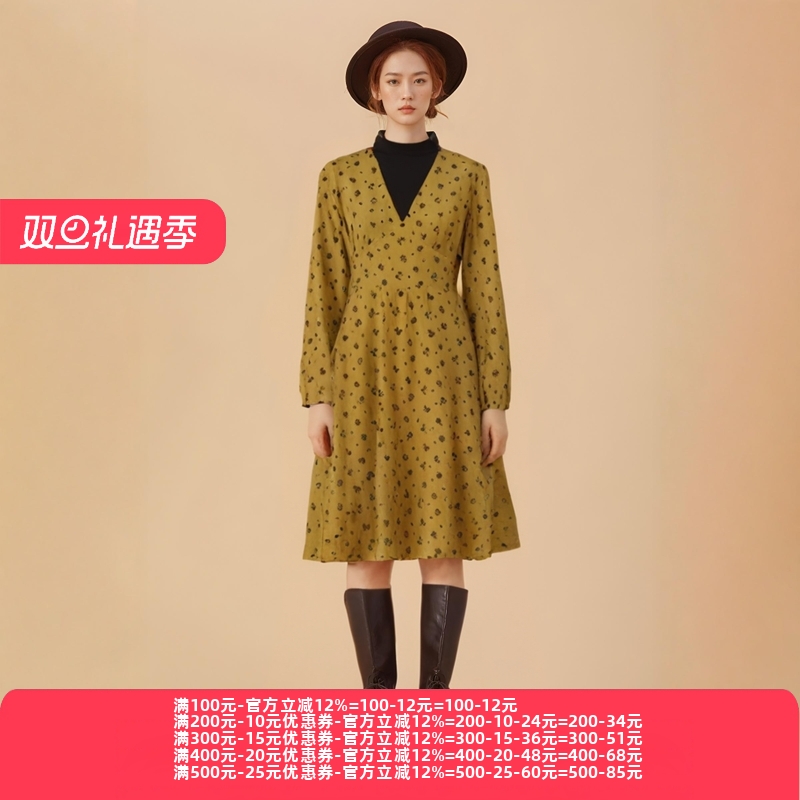 2024秋冬朵Y系列 衣佳人折扣女装 撞色拼接 小碎花 显瘦连衣裙 - 封面