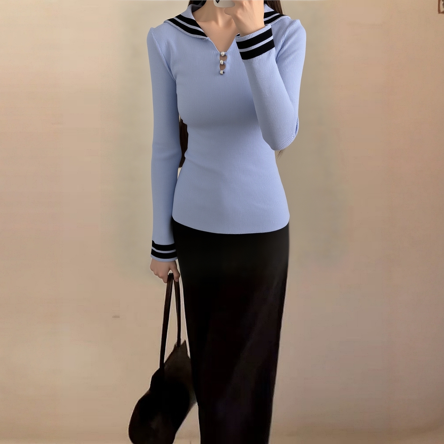 2025冬飘P系列 衣佳人折扣女装  海军领 文艺范 针织衫上衣 7261