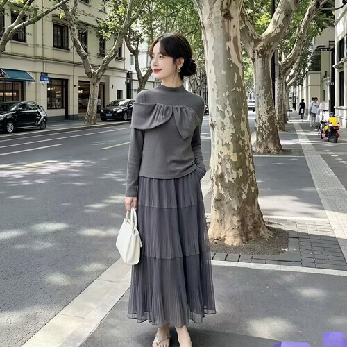 2026秋魅M系列 衣佳人折扣女装 松紧腰 褶皱网纱长裙半身裙 3090