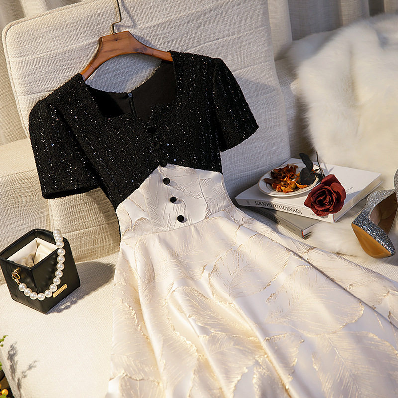 黑色晚礼服轻奢小众名媛平时可穿小个子宴会女气质毕业季学生礼服