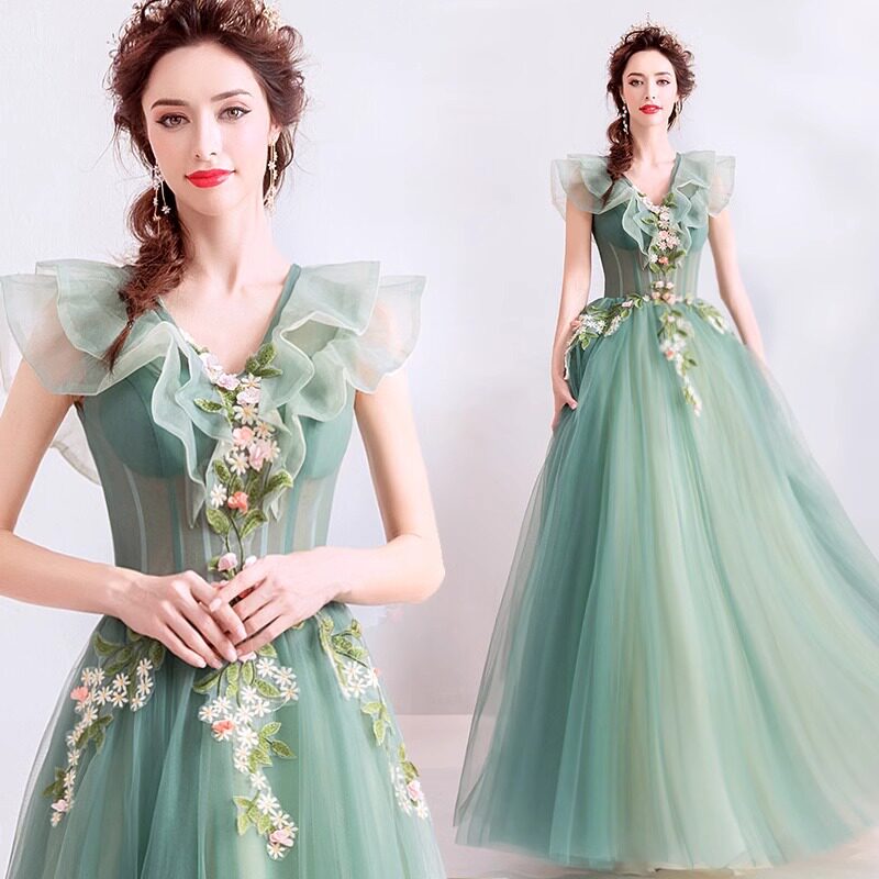 晚宴年会演出走秀主持人婚纱礼服艺考影楼拍照独唱长裙显瘦彩纱