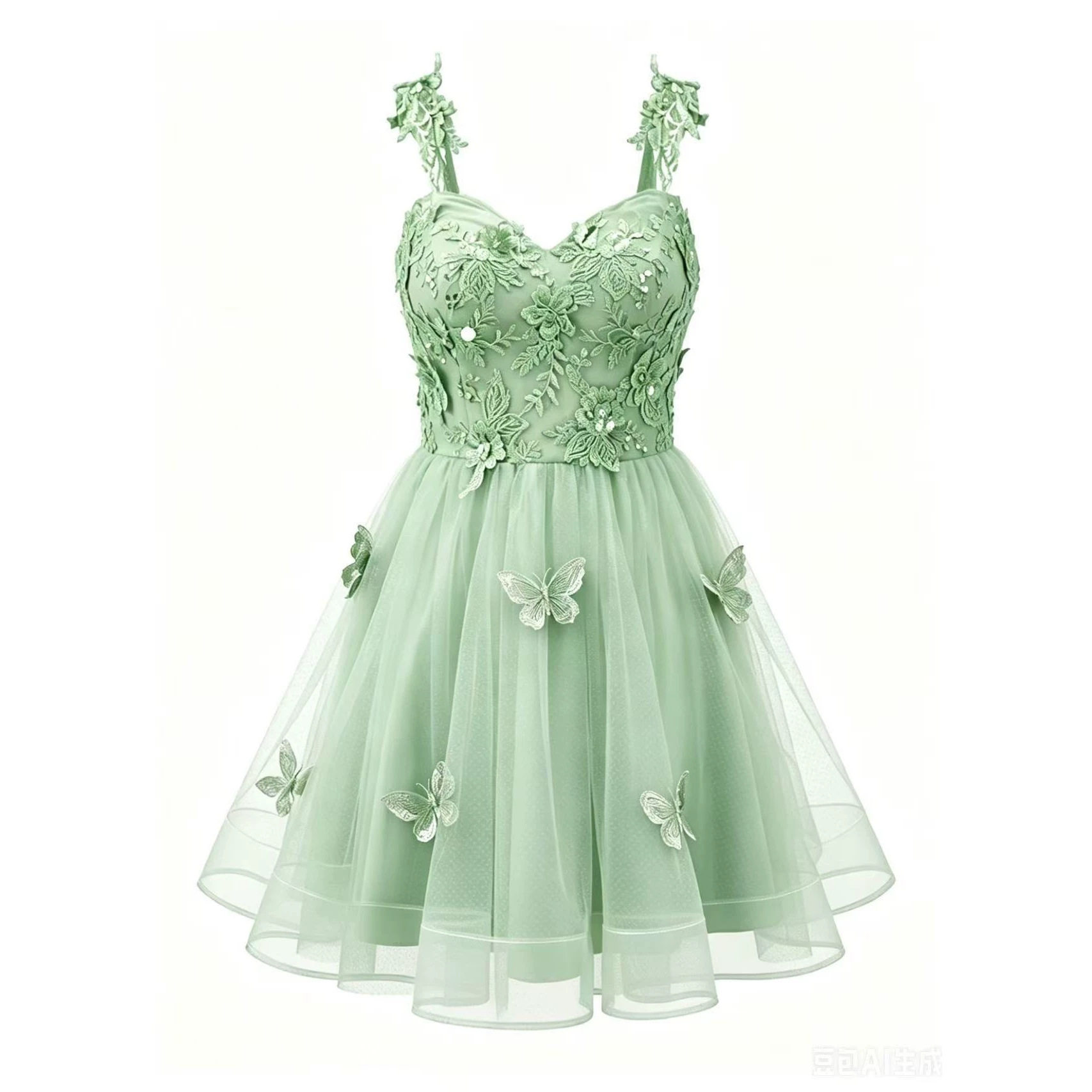 绿色小礼服欧美速卖通新款贴花深V领生日派对酒会晚礼服连衣裙夏
