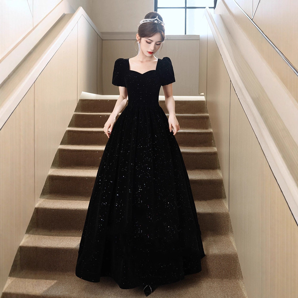 黑色大码晚礼服裙声乐艺考钢琴演奏成人礼女孩气质高级感胖mm显瘦